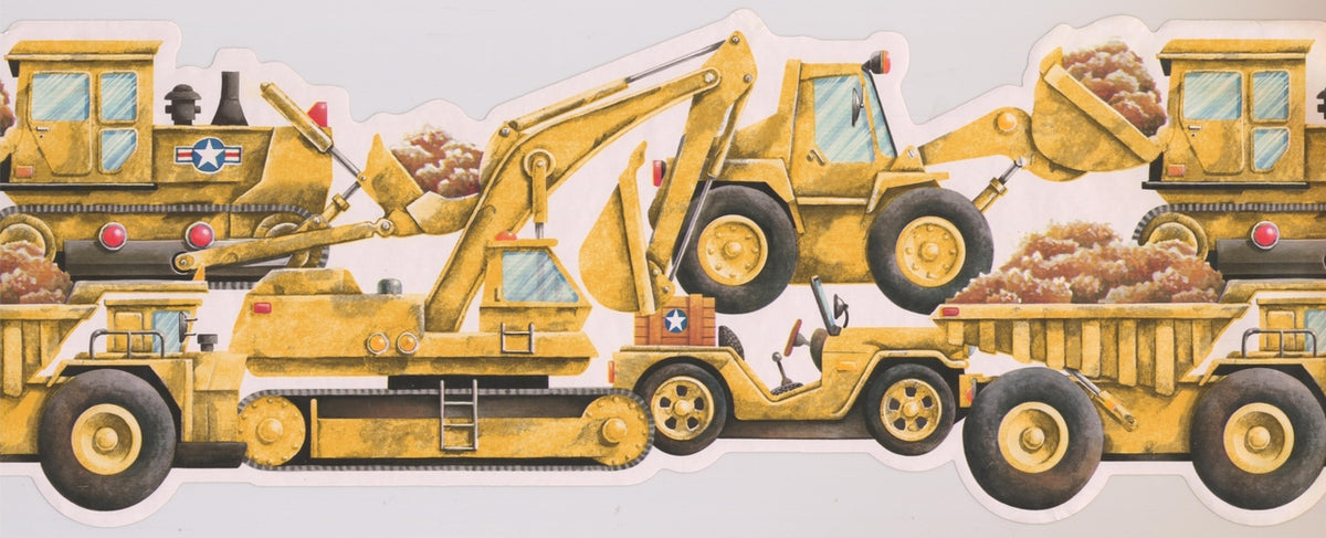 Yellow Bulldozer Excavator Truck KZ1242B Wallpaper Border
