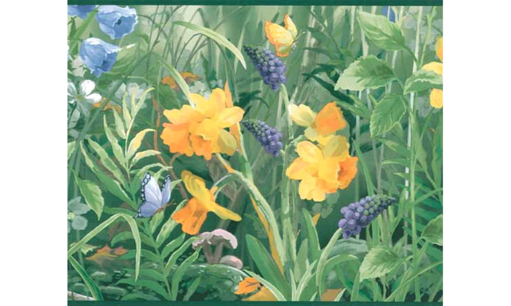 Dark Green Butterfly Floral WL5613 Wallpaper Border