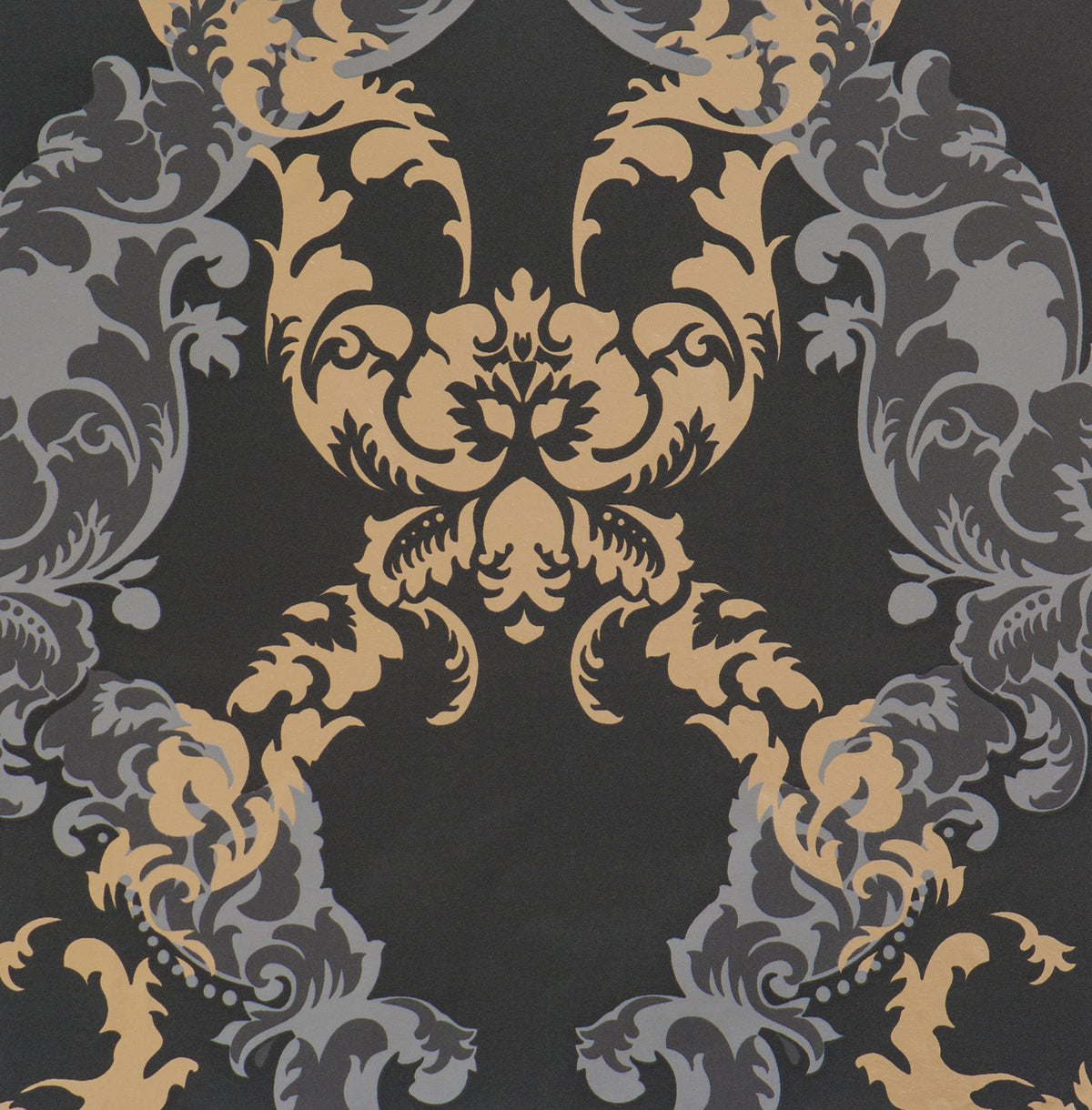 Adorn Floral Scroll Black Brown 48665 Wallpaper