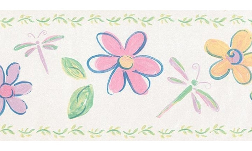 Cream Flowers Dragonflies 40796110 Wallpaper Border