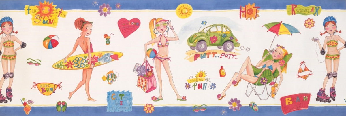 Girls Beach Alabaster White WK9131B Wallpaper Border