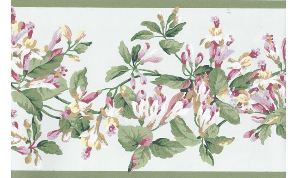 Green Pink Painted Floral JT7484 Wallpaper Border
