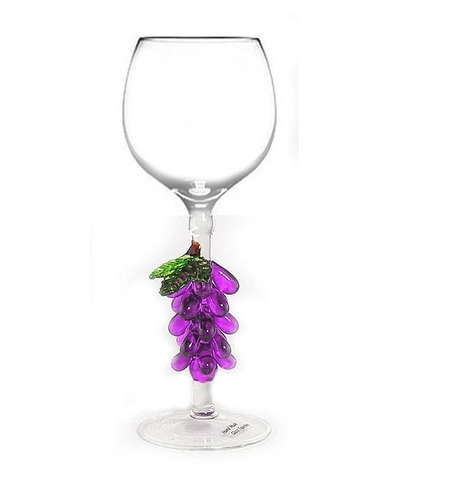 Violet Grapes  Hand Blown Wine Glass