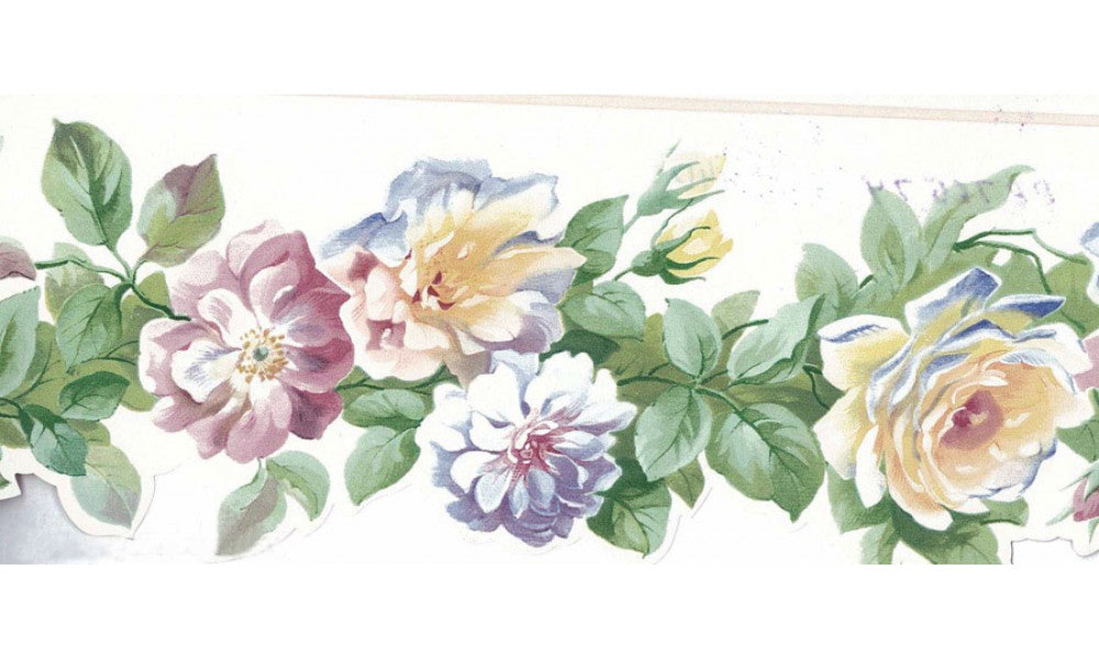 White Yellow Blue Roses PP76574 Wallpaper Border