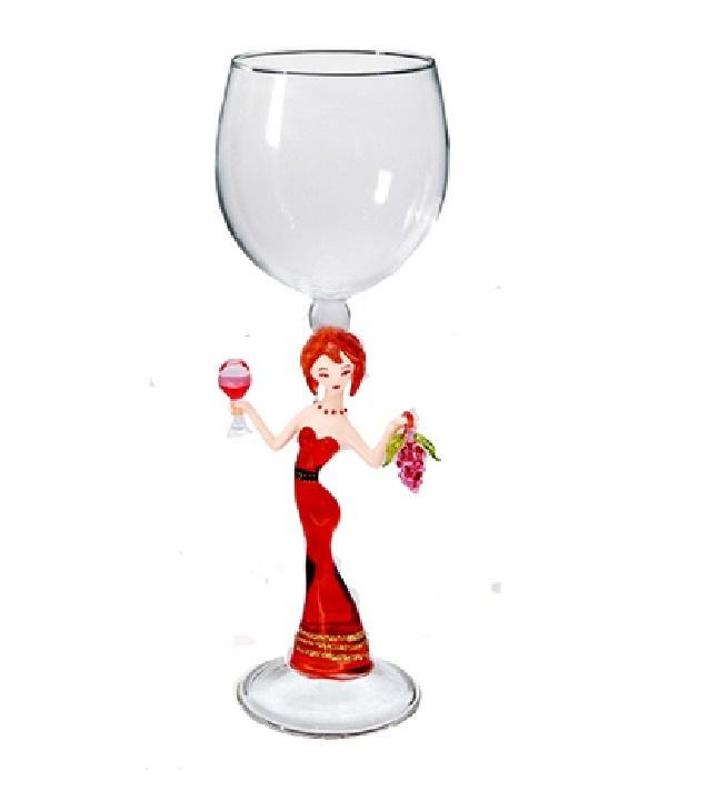 Red Woman w/ grapes Hand Blown Wine Glass