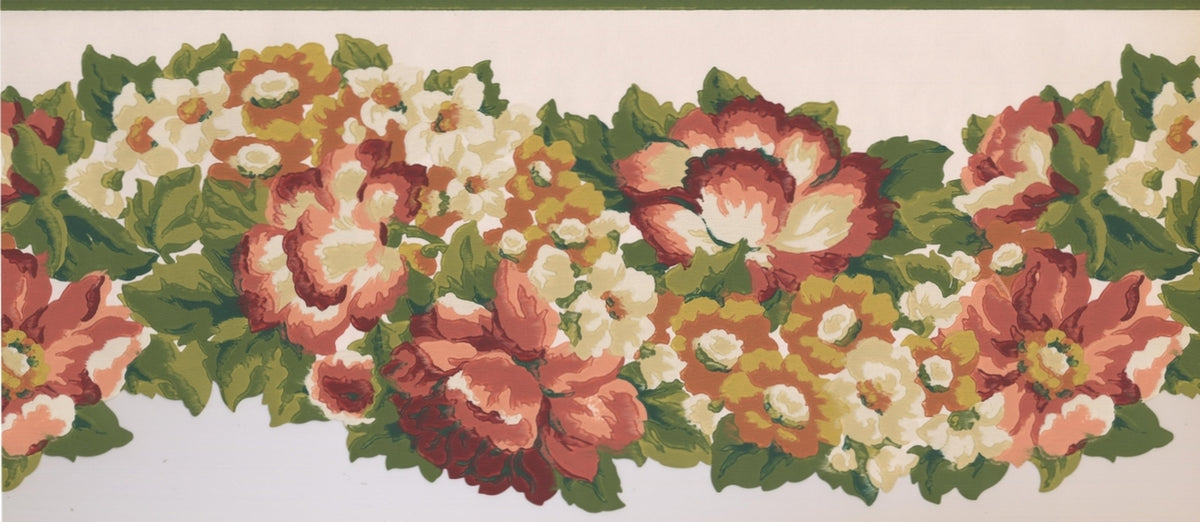 Vintage Pink White Orange PZ1217B Wallpaper Border