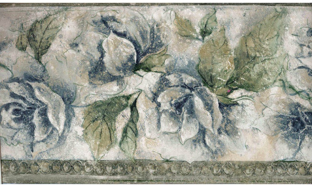 Green Leaf Blue Roses ED76259 Wallpaper Border