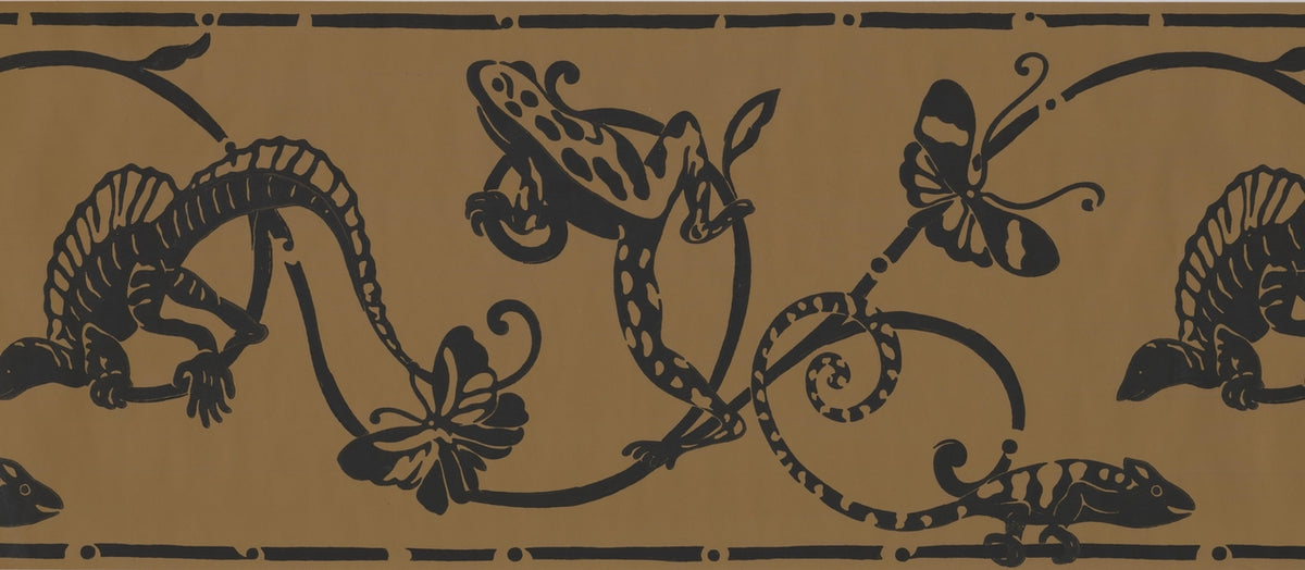 Black Lizard Butterfly on Damask BN1955B Wallpaper Border