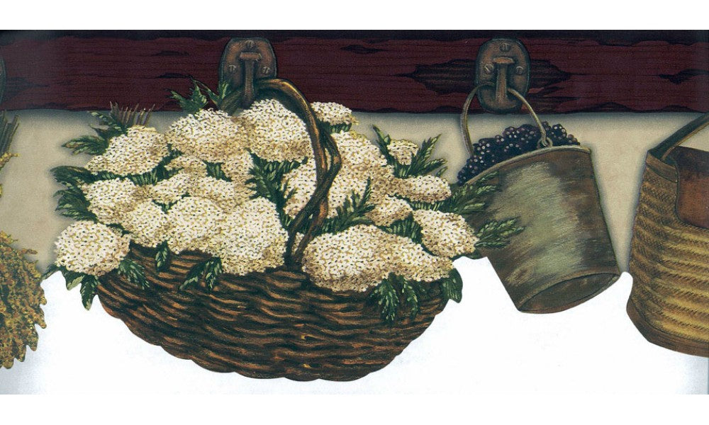 White Cauliflower Basket TC48023 Wallpaper Border