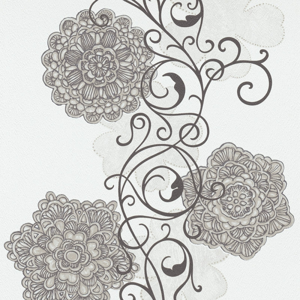 Floral Motifs Scroll Grey Black 5747-15 Wallpaper