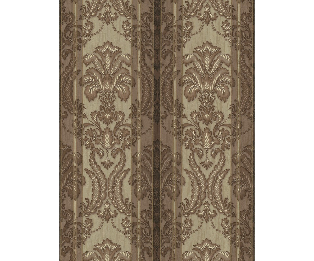 Ornated Floral Damask Stripes Brown 5781-27 Wallpaper
