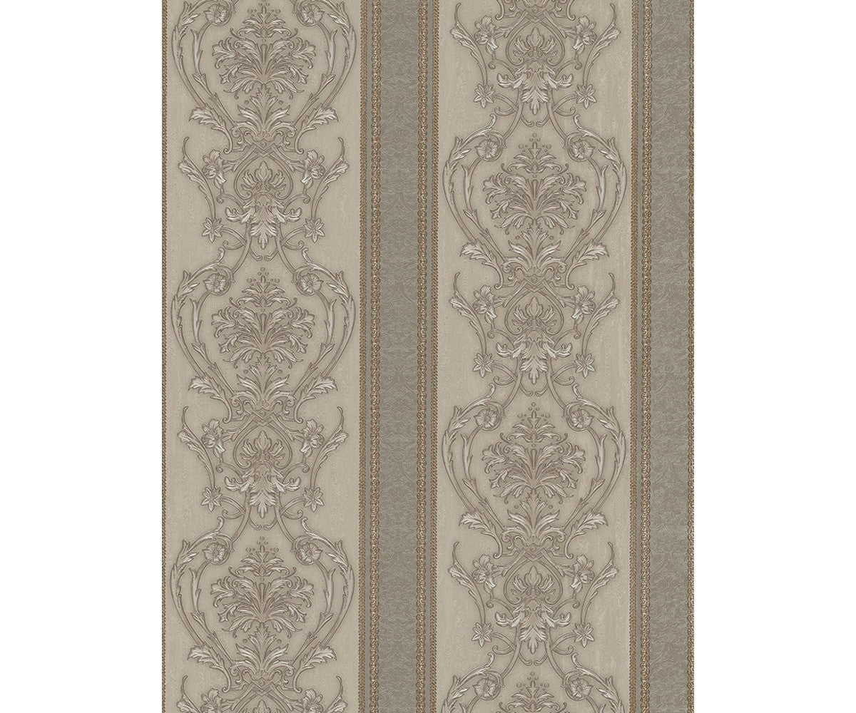 Ornated Floral Damask Stripes Silver 5782-27 Wallpaper