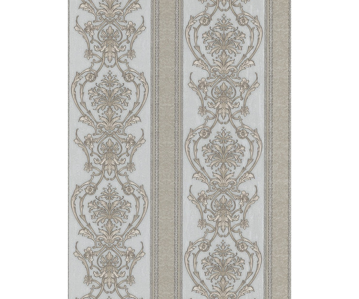 Ornated Floral Damask Stripes Grey 5782-29 Wallpaper