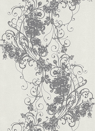 Ornated Floral Scroll White Grey 5794-10 Wallpaper
