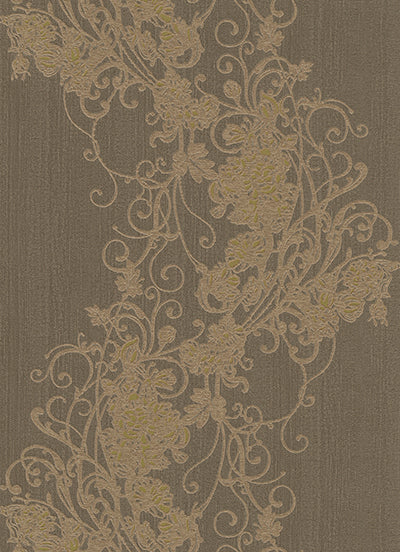 Ornated Floral Scroll Brown Bronze 5794-33 Wallpaper