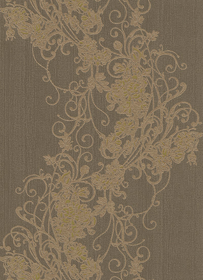 Ornated Floral Scroll Brown Bronze 5794-33 Wallpaper
