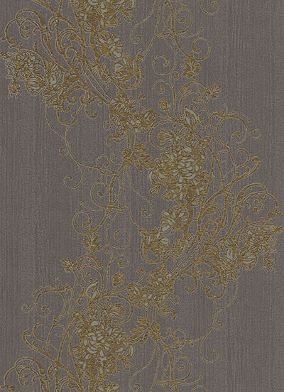 Ornated Floral Scroll Taupe Dark Brown 5794-47 Wallpaper