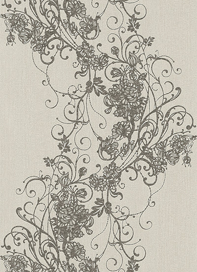Ornated Floral Scroll Dark Grey 5794-49 Wallpaper
