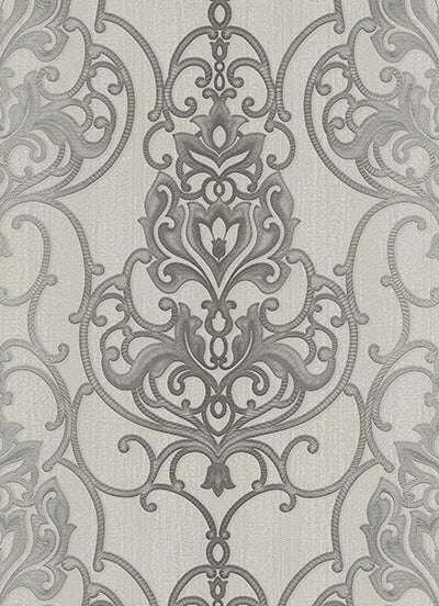 Ornated Floral Damask Grey Silver 5795-10 Wallpaper