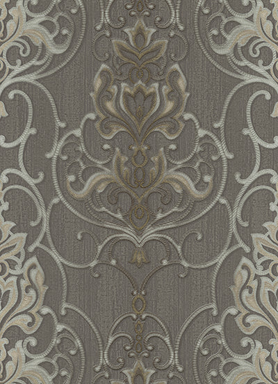 Ornated Floral Damask Taupe Grey 5795-47 Wallpaper