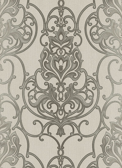 Ornated Floral Damask Dark Grey 5795-49 Wallpaper