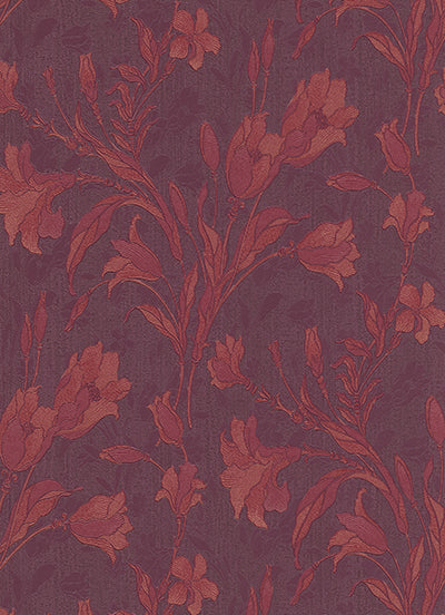 Tulip Floral Trail Red Violet 5796-09 Wallpaper