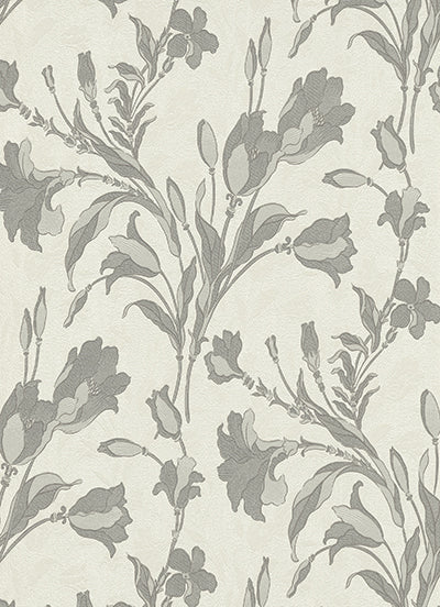 Tulip Floral Trail White Grey 5796-10 Wallpaper