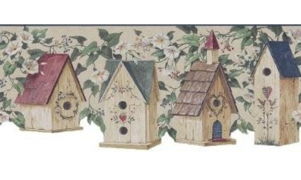 Blue Birdhouse Scalloped 5810618 Wallpaper Border