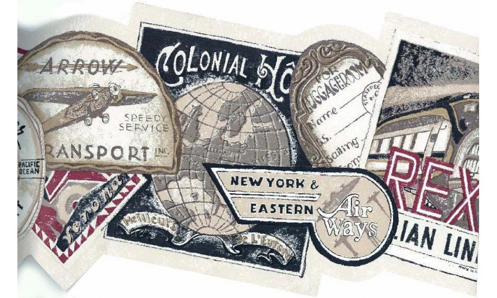 Vintage Travel Tags NM6794B Wallpaper Border