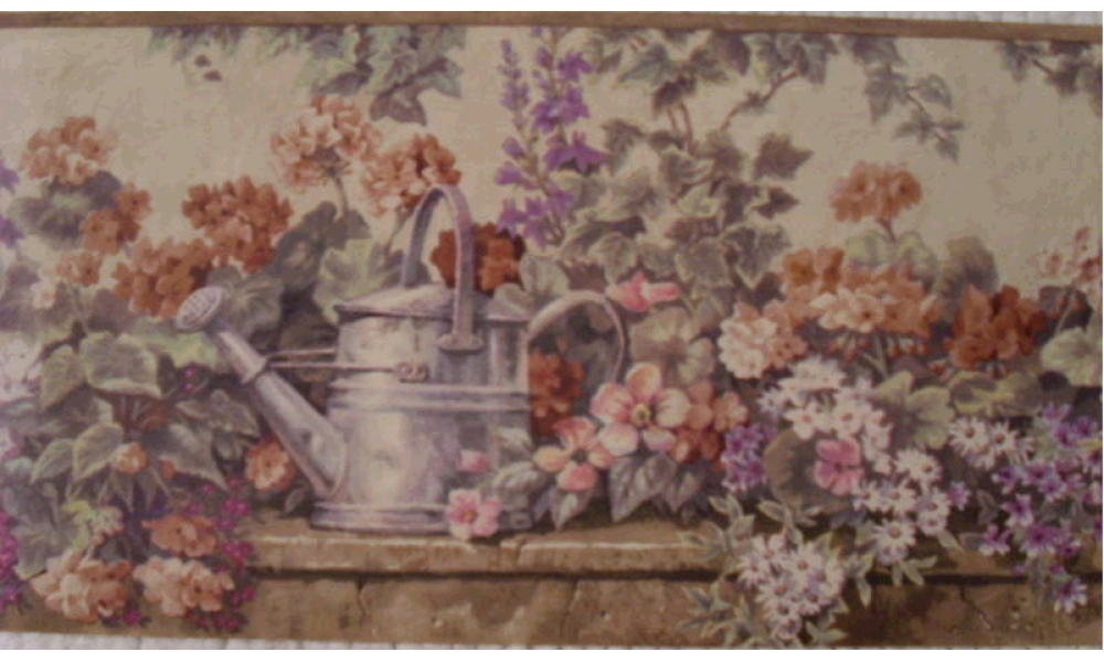 Brown Floral And Watering Pot PKB1238 Wallpaper Border