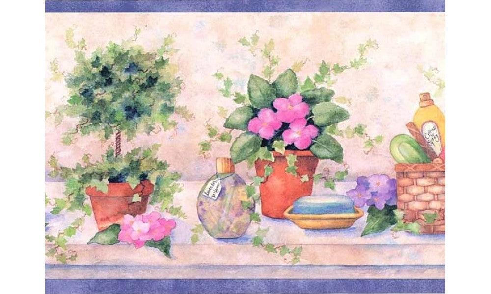 Floral Bathroom 37221 SI SI37221 Wallpaper Border