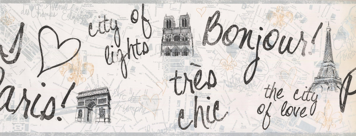 Paris City of Love Eiffel Tower PW3901B Wallpaper Border