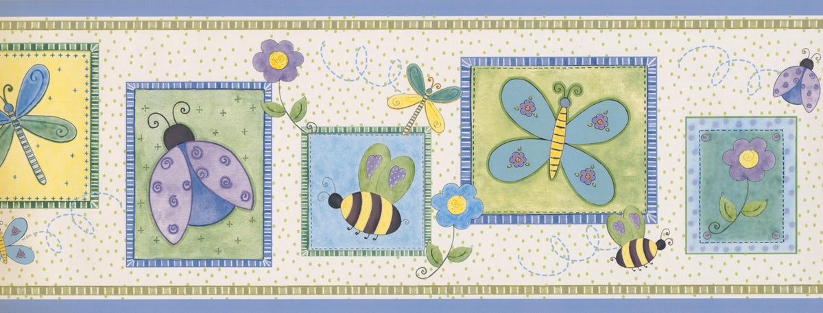 Stylized Bee Butterfly Flower WK9101B Wallpaper Border