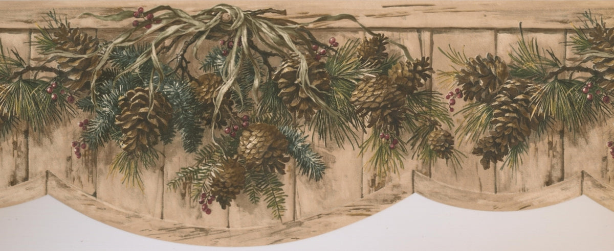 Pine Cones Branches Olive Green OA8001B Wallpaper Border