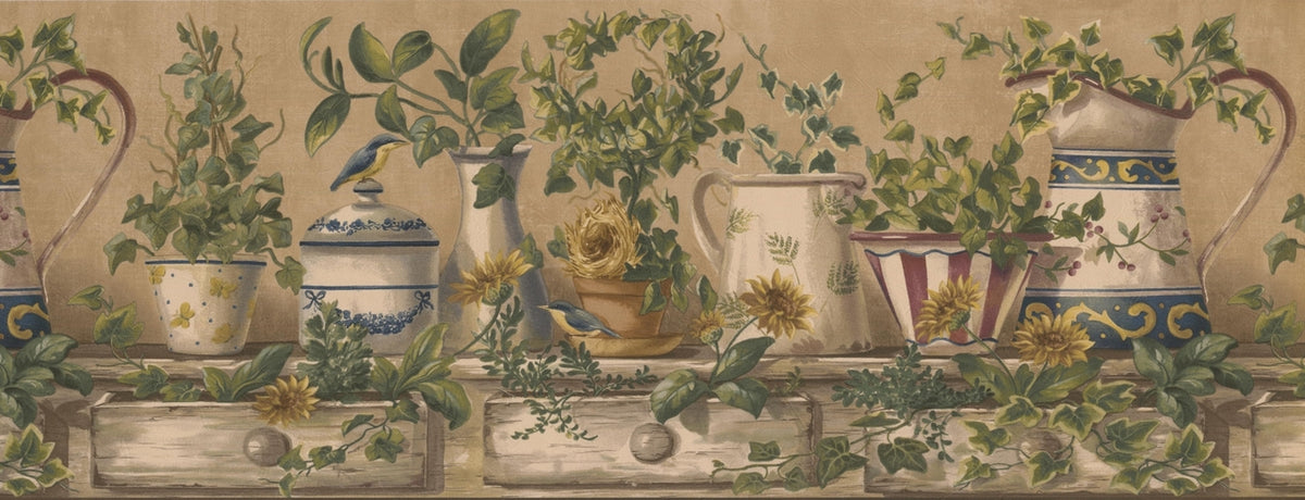Porcelain Kettle Vase Beige FFM10153B Wallpaper Border