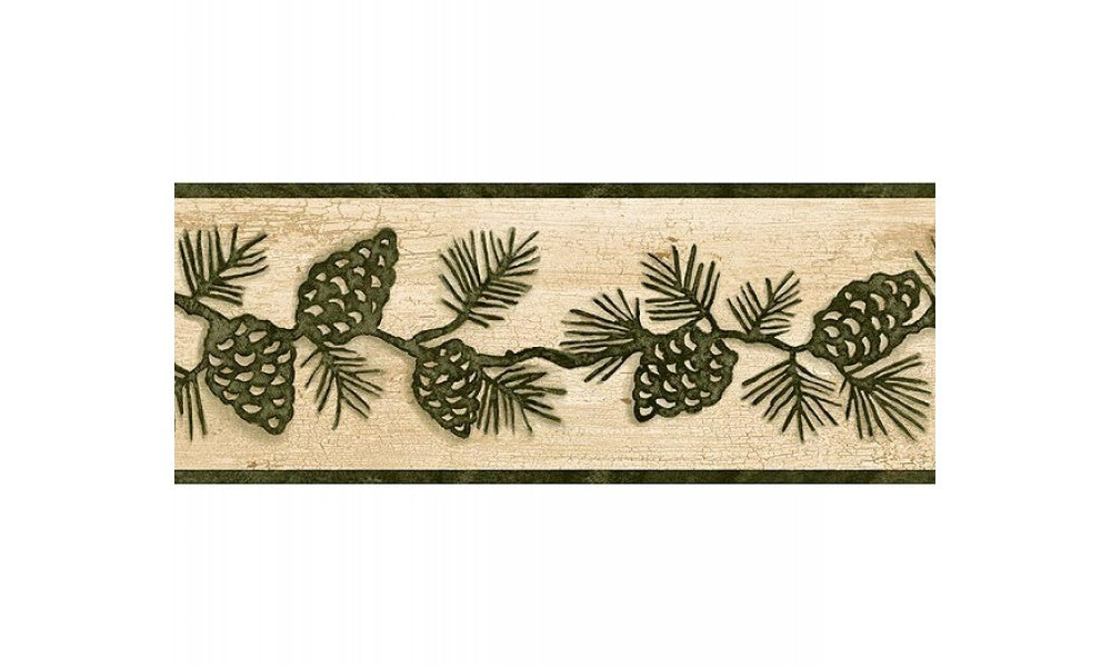 Beige and Green Lodge Pinecones TC48091B Wallpaper Border