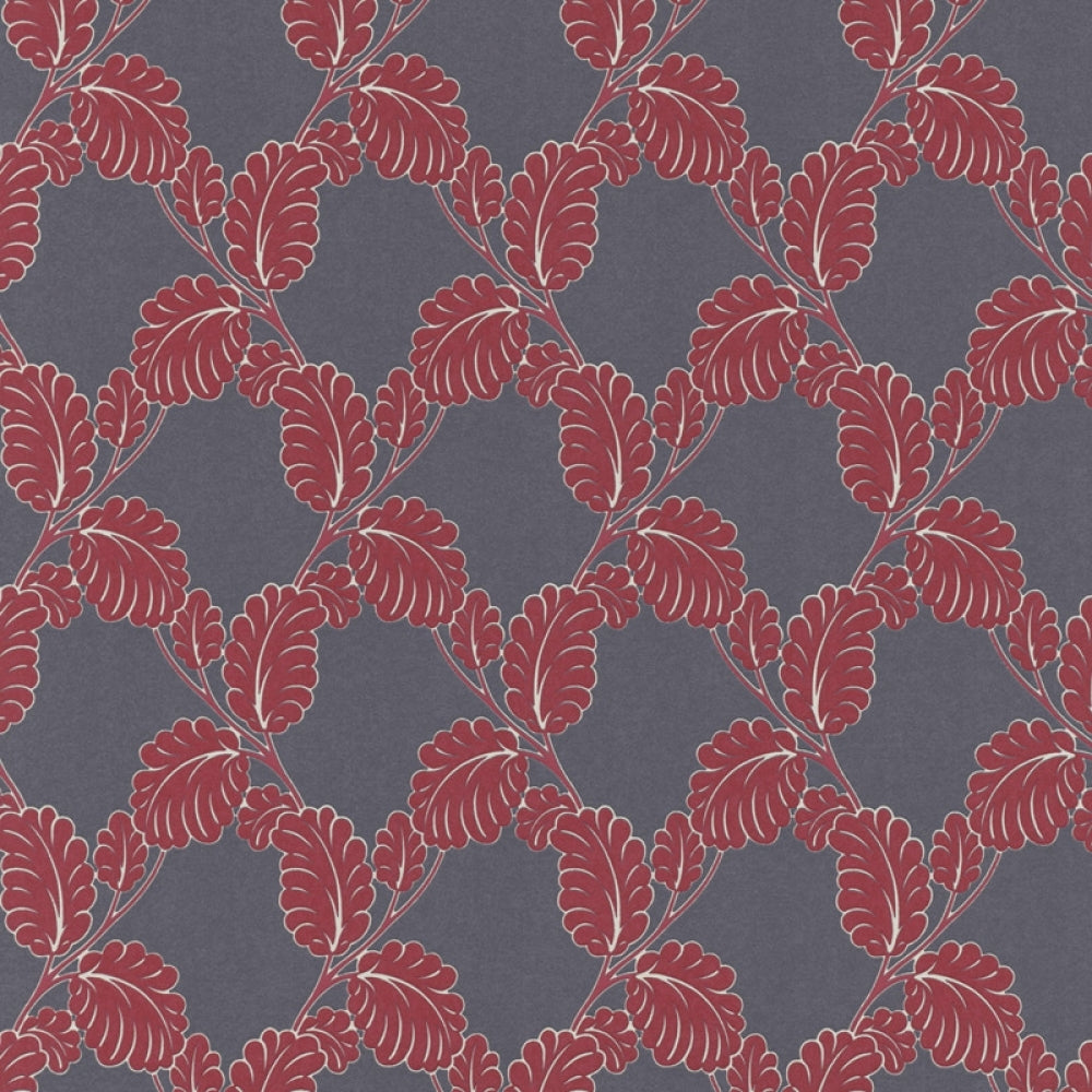 Embossed Leaf Trail Red Grey 6758-06 Wallpaper