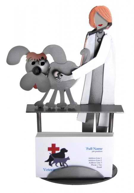 Vet Female Examining Dog Business Card Holder