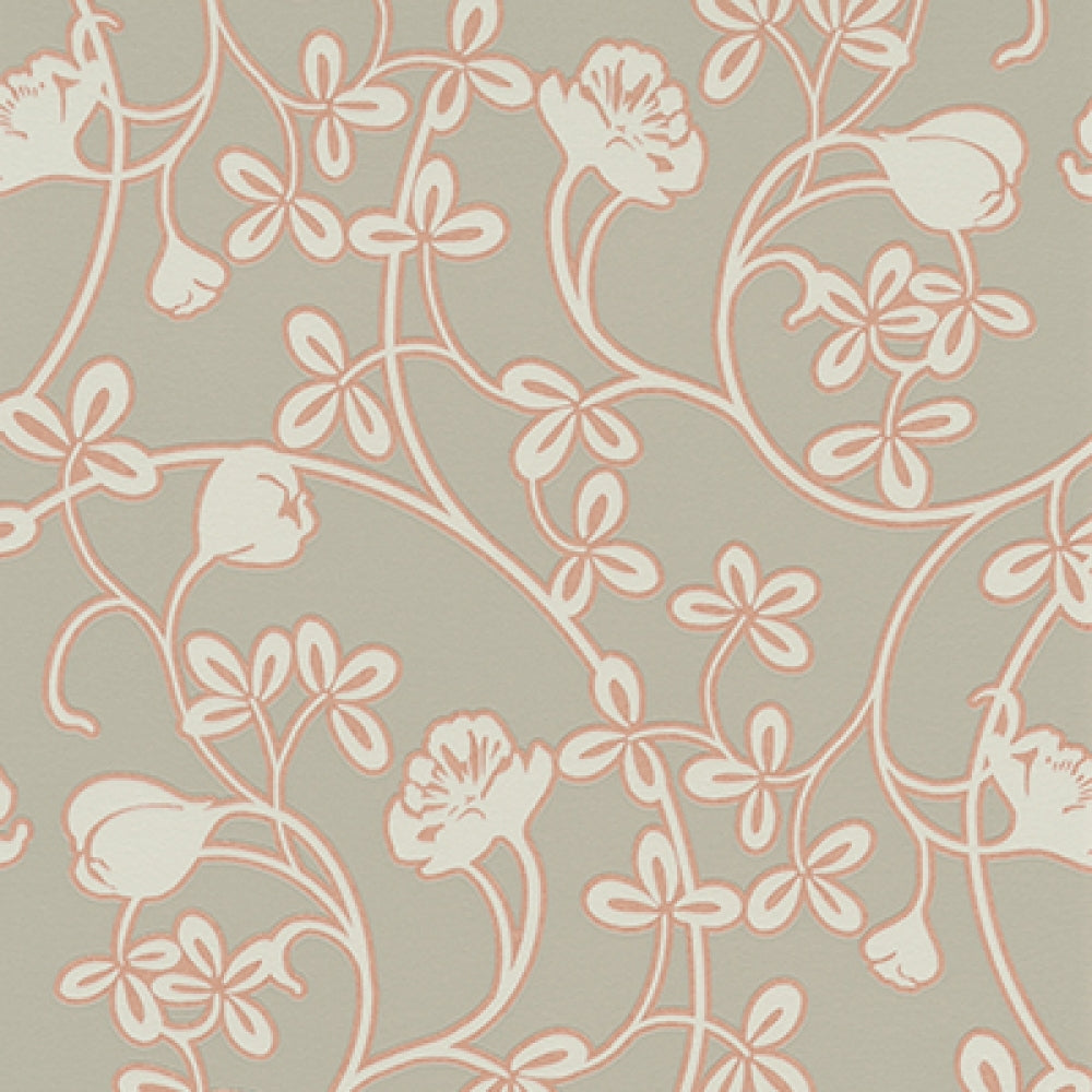 Floral Motifs Scroll Orange Rose Taupe 6831-50 Wallpaper
