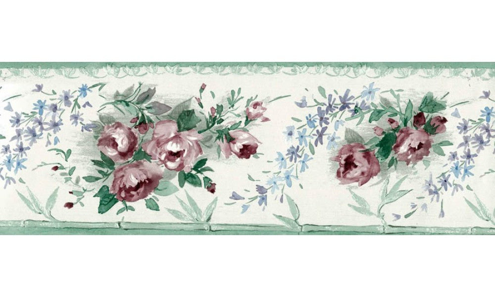 White Pink Roses CN73870 Wallpaper Border