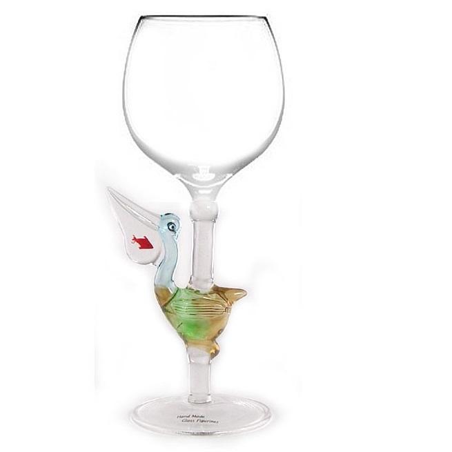 Soft Brown Pelican Hand Blown Wine Glass