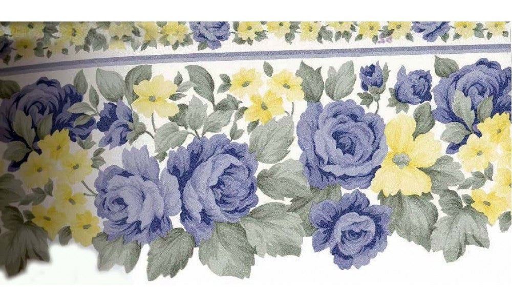 Blue Roses Yellow Flowers 8242362 Wallpaper Border