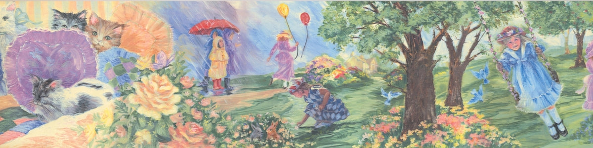 Retro Kids Cats Rain Balloons BB3014A Wallpaper Border