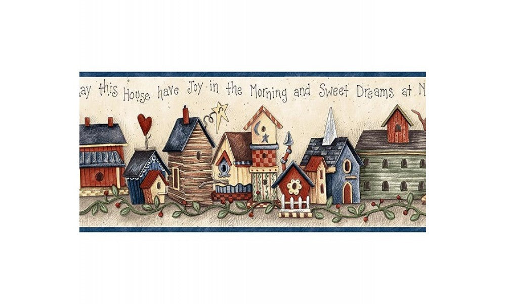 Blue Birdhouse Blessing FF3071 Wallpaper Border