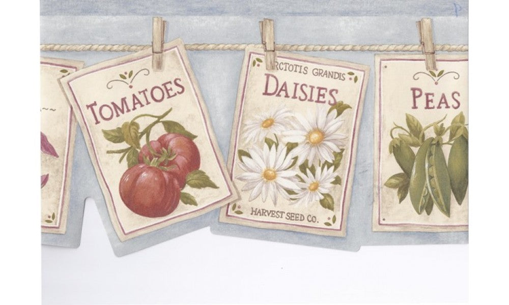 Blue Hanging Signs Vegetables Floral ALB4169 Wallpaper Border