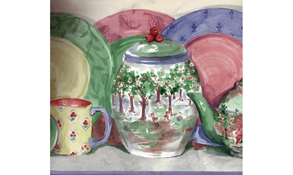 Blue Cups plates IG75153 Wallpaper Border