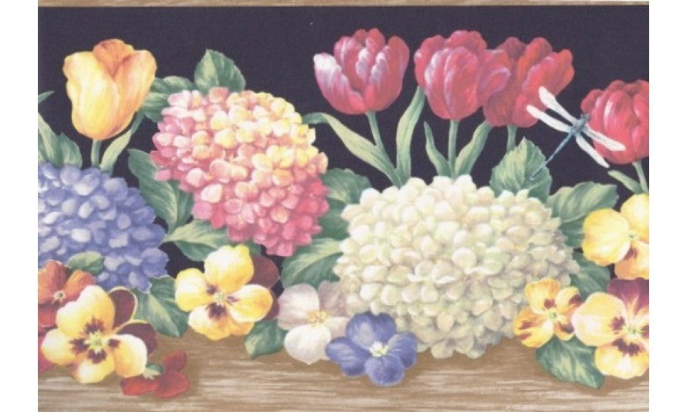 Wooden Black Hydrangea Tulips BV6193 Wallpaper Border