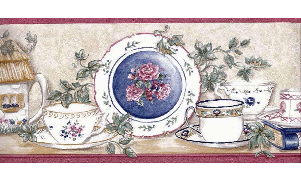 White Cup Plates 156205 Wallpaper Border