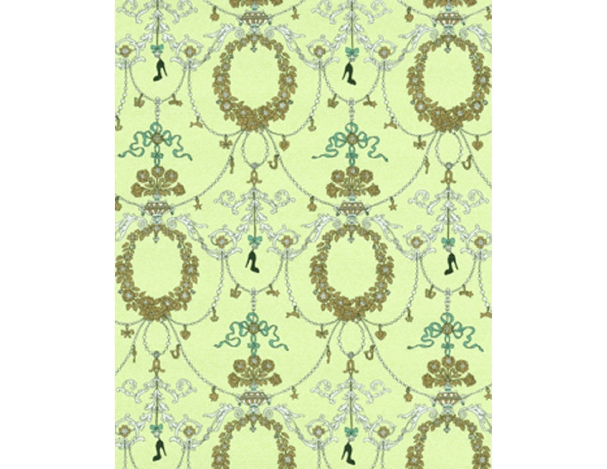 Ornamental Charms Swags Green Gold 7304-07 Wallpaper