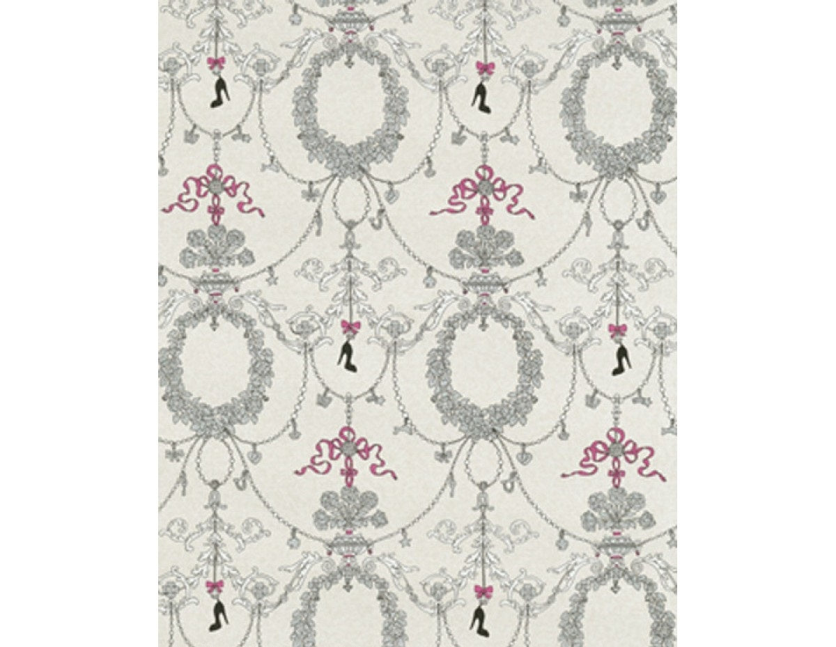 Ornamental Charms Swags Grey Pink 7304-10 Wallpaper
